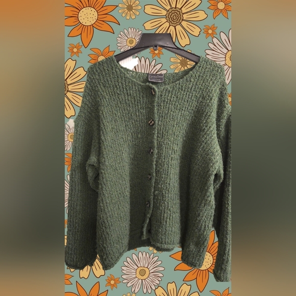 Carraig Donn green button-up cardigan sweater - Picture 1 of 7